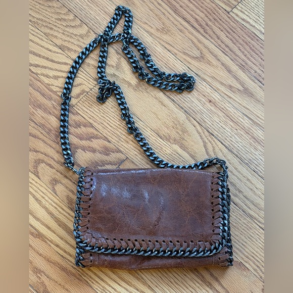 No Label Handbags - Italian Brown Leather Crossbody Bag/Clutch with Chains